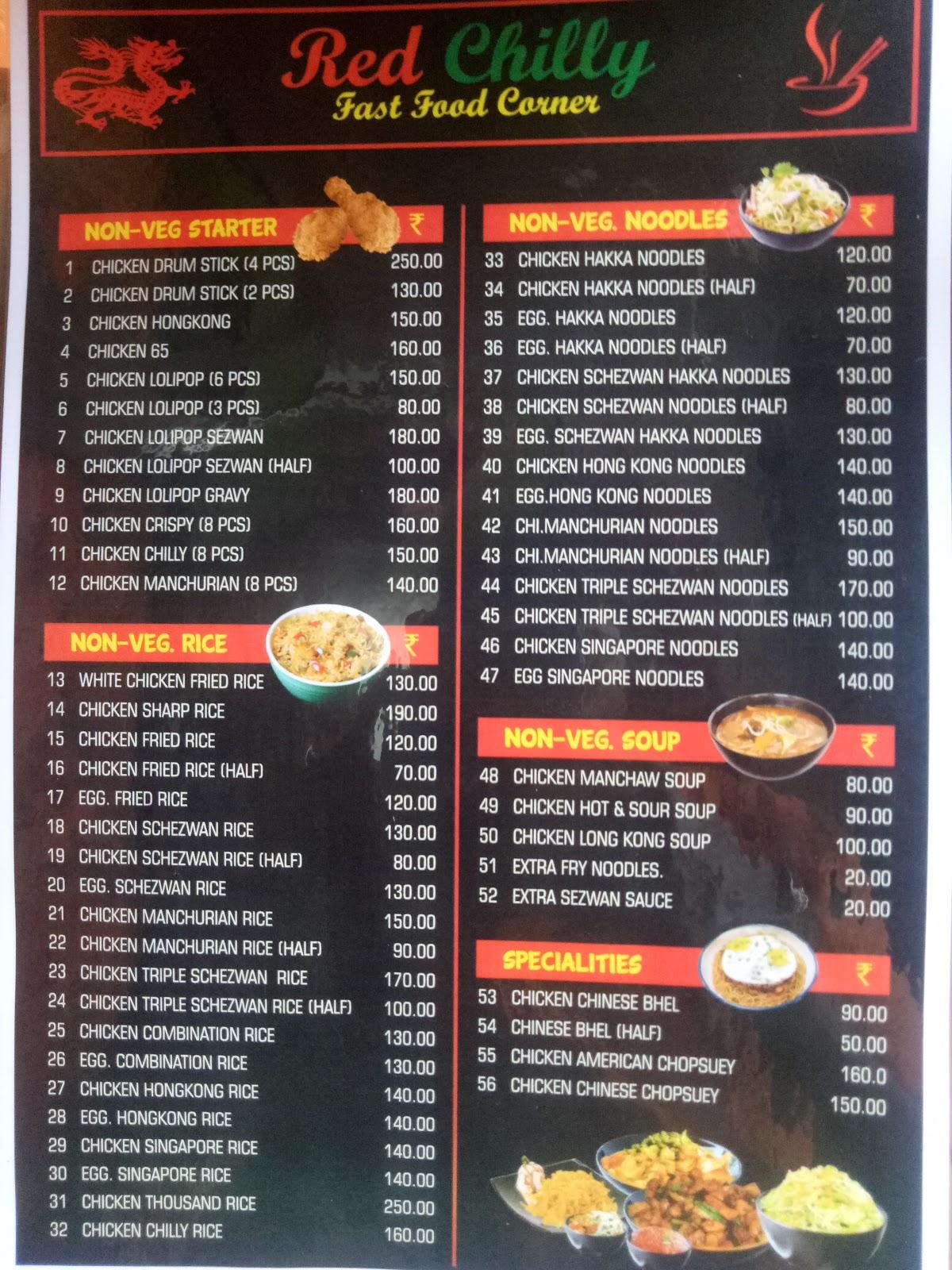 Menu at Red Chilli Fast Food Corner, Sion Koliwada, Shop Number 11