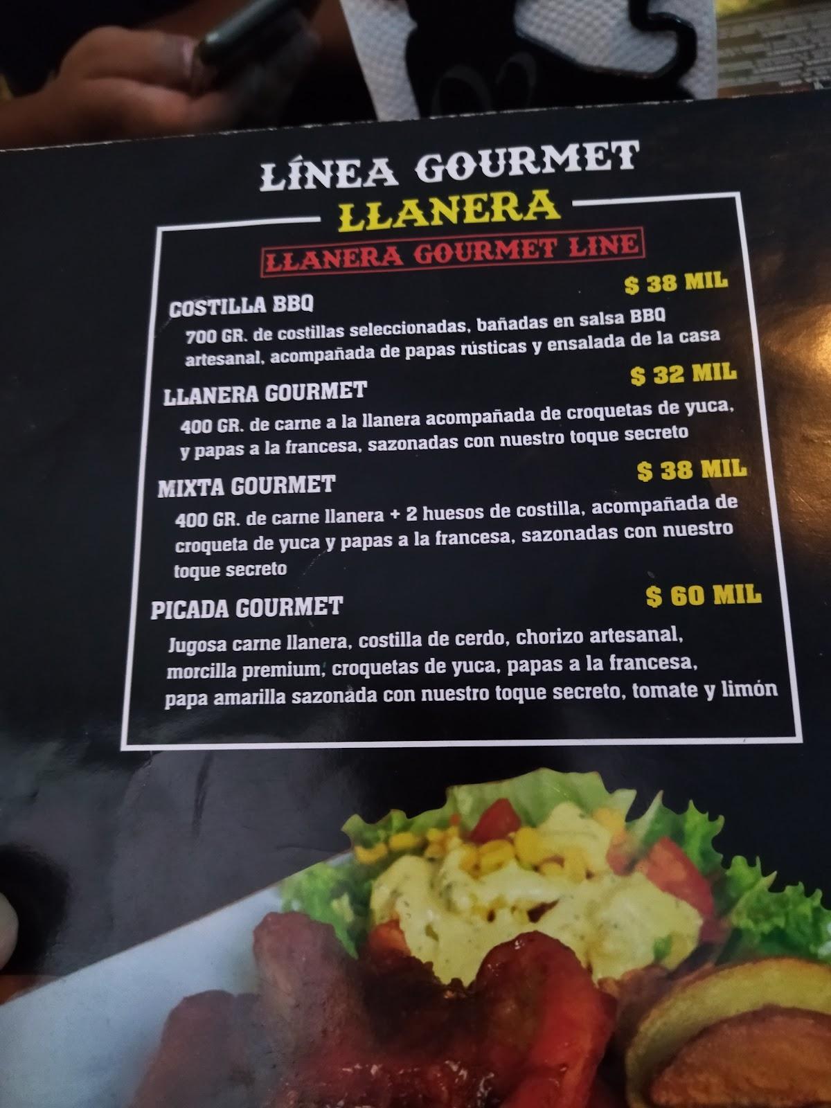 Carta de Restaurante Llanera y Carbón, Barranquilla