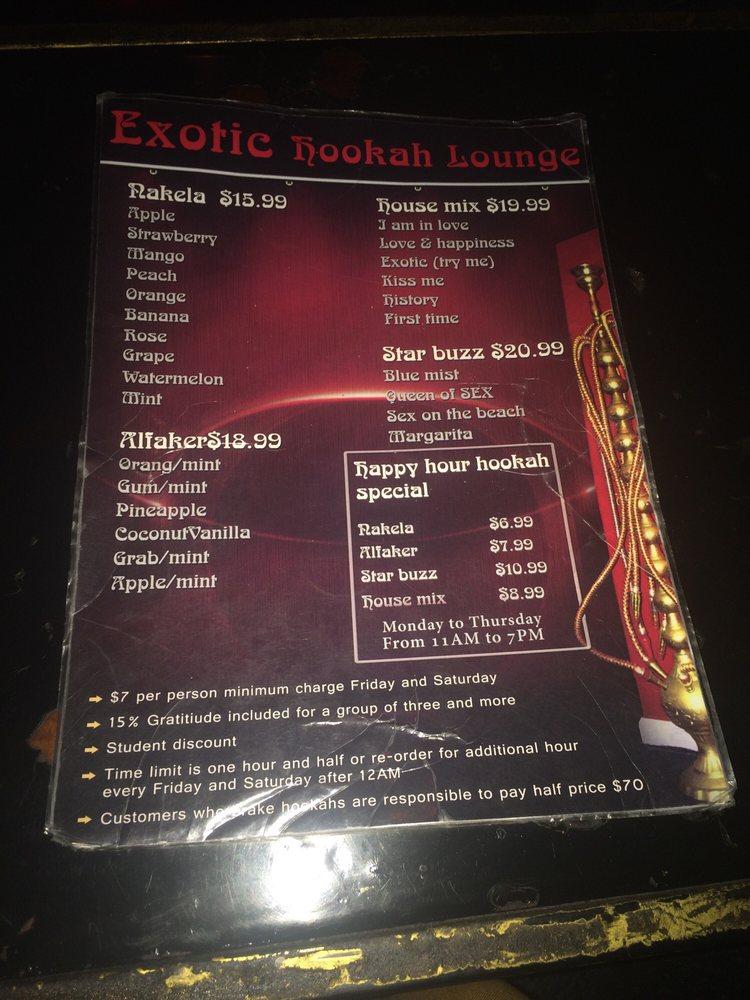 Menu at Exotic Hookah Lounge pub & bar, Washington