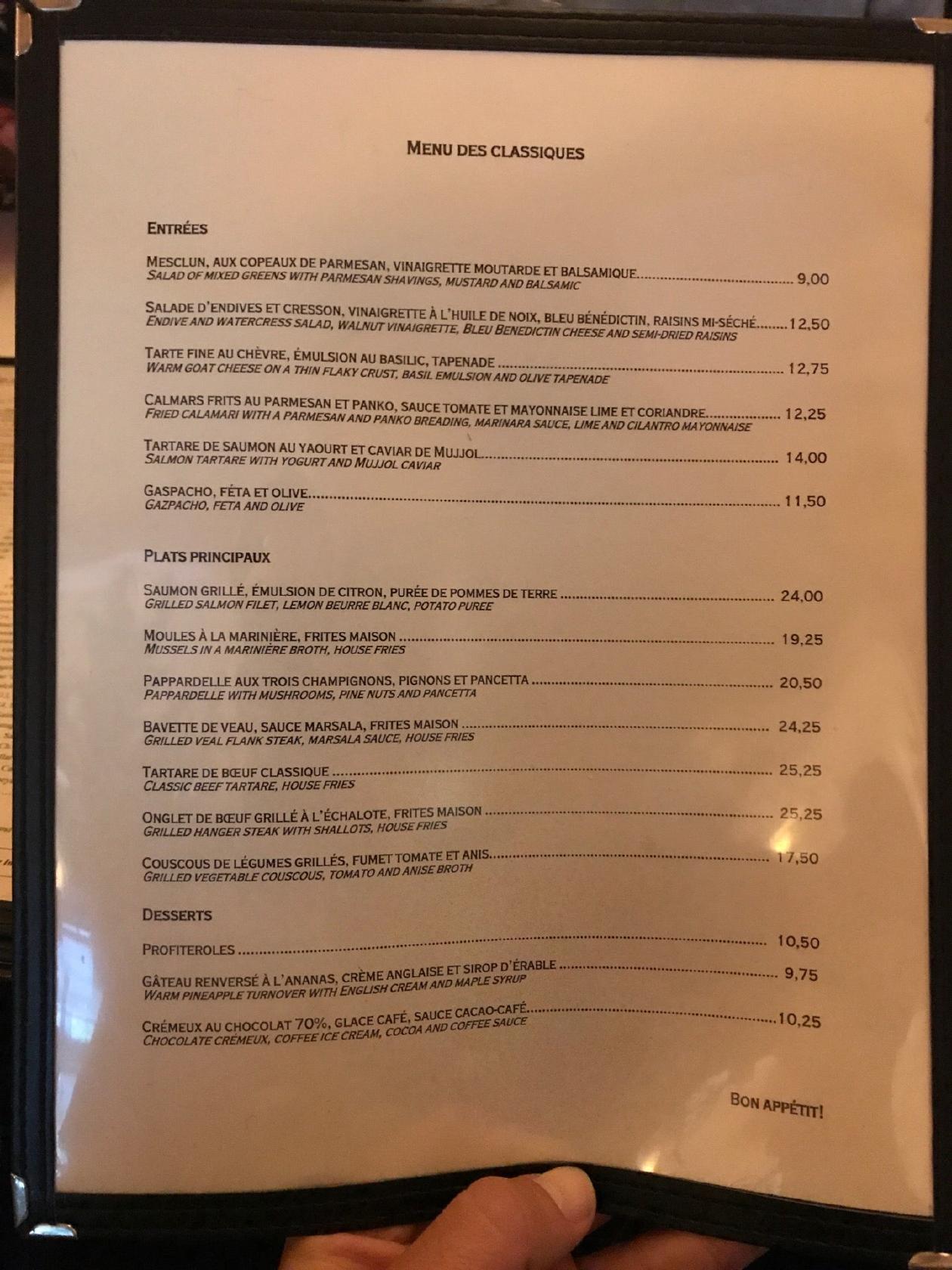 Menu at Holder pub & bar, Montréal
