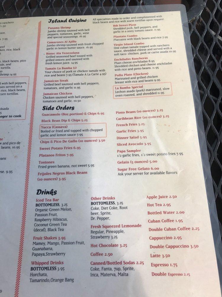 Menu at La Bamba Restaurant, Burbank