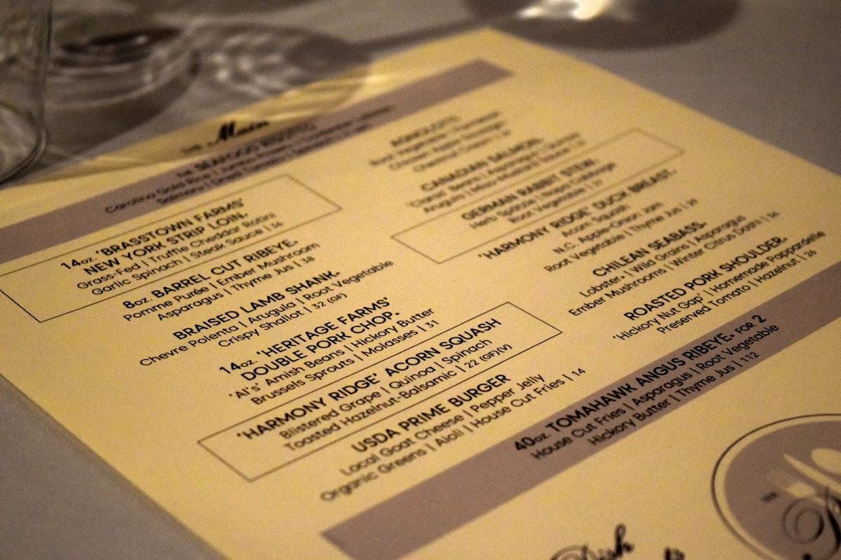 Menu at The Prescott restaurant, Kernersville