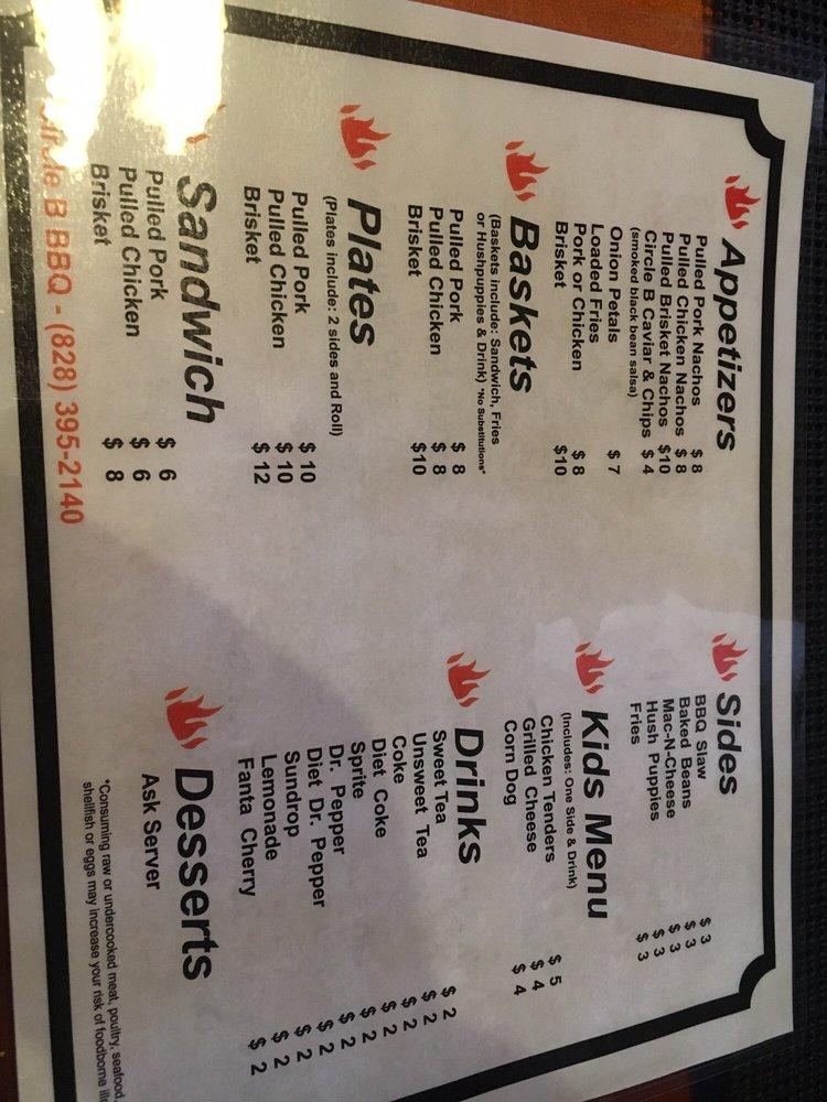 Menu at Circle B BBQ, Spindale