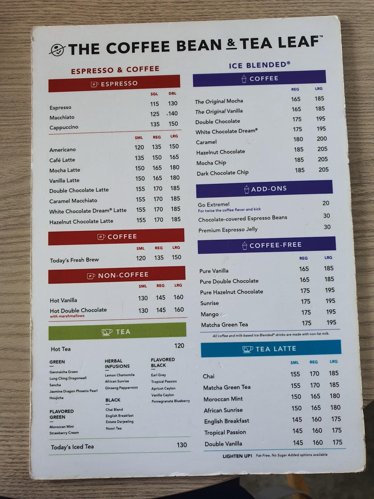Carta de coffee bean and tea leaf sm telabastagan san fernando