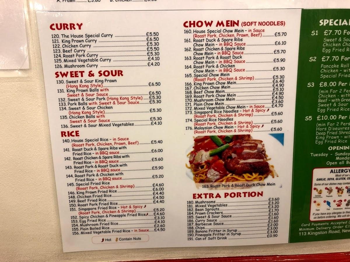 Menu at New Malden Chinese Takeaway fast food, New Malden