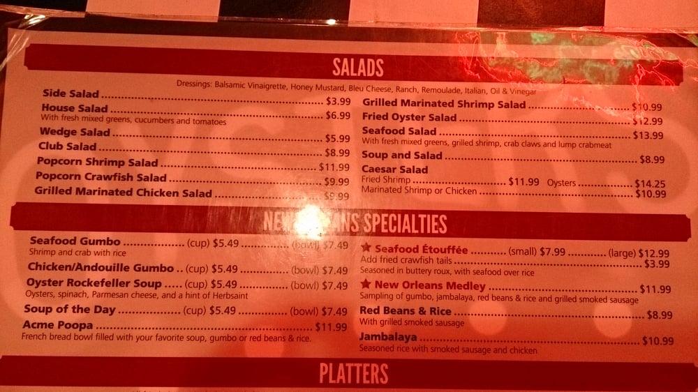 Menu at Acme Oyster House restaurant, Metairie, Veterans Blvd