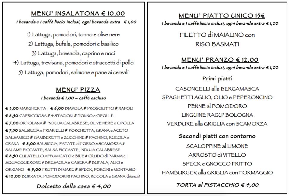 Menu di Trattoria Pizzeria Il Timone 