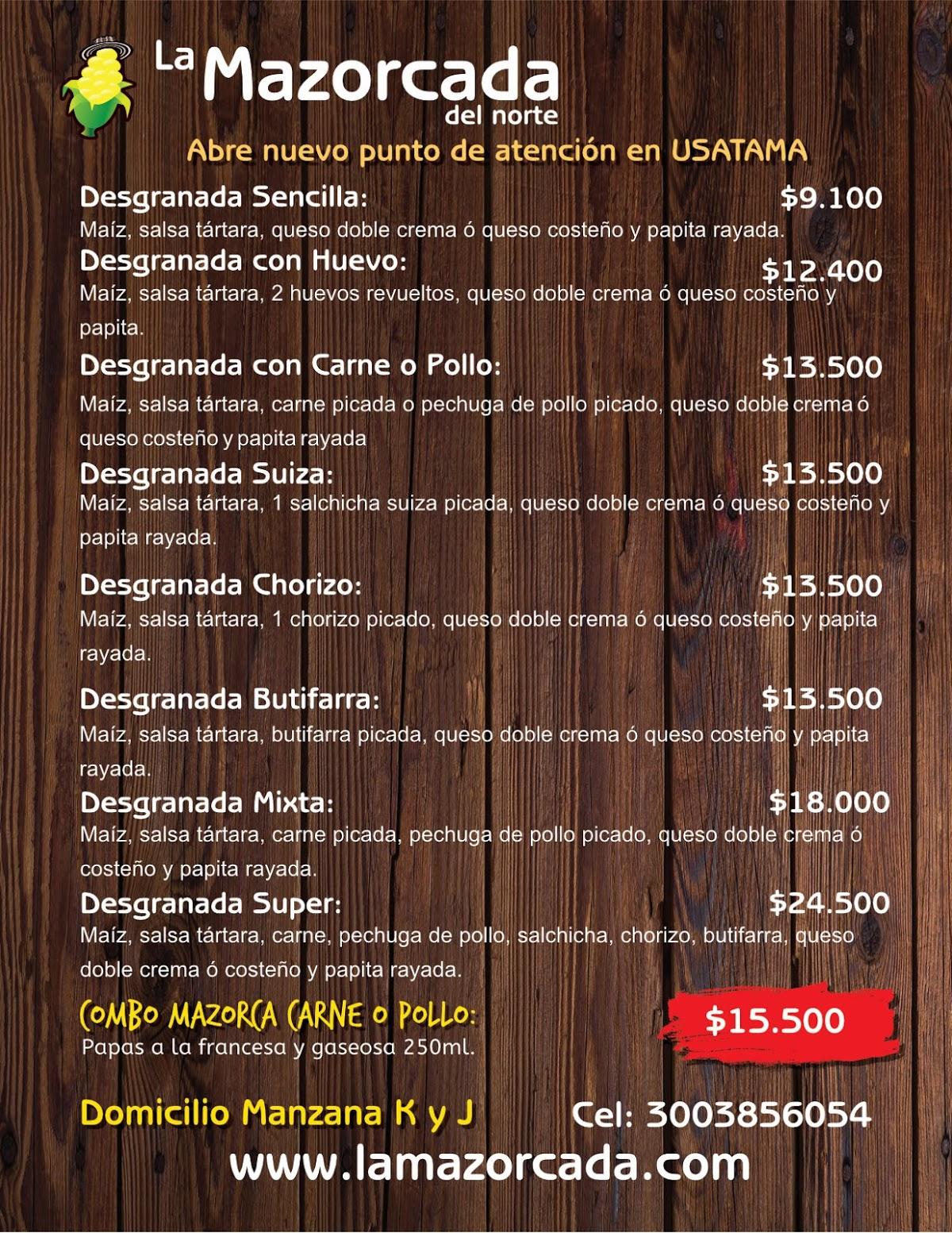 Menu At La Mazorcada Del Norte Restaurant Bogotá