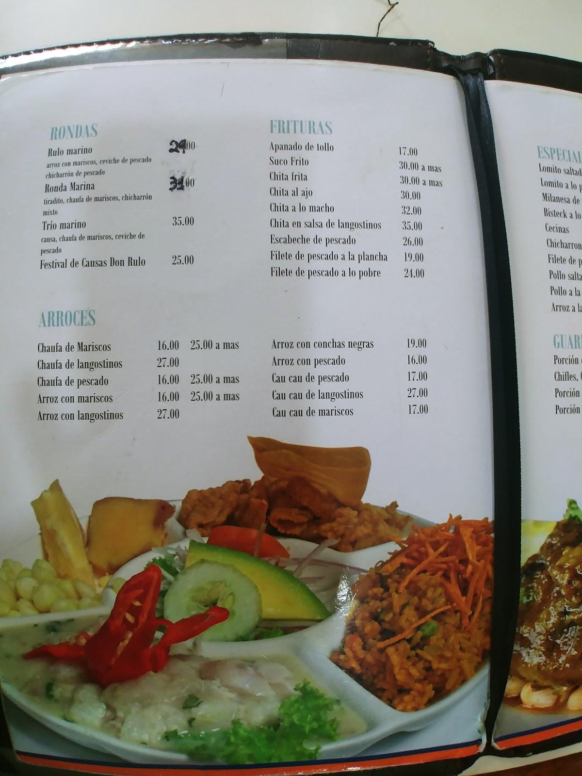 Carta de Restaurante y Cebicheria Don Rulo, Trujillo
