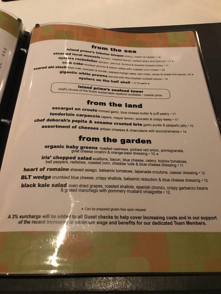 Menu at Island Prime steakhouse, San Diego, 880 Harbor Island Dr