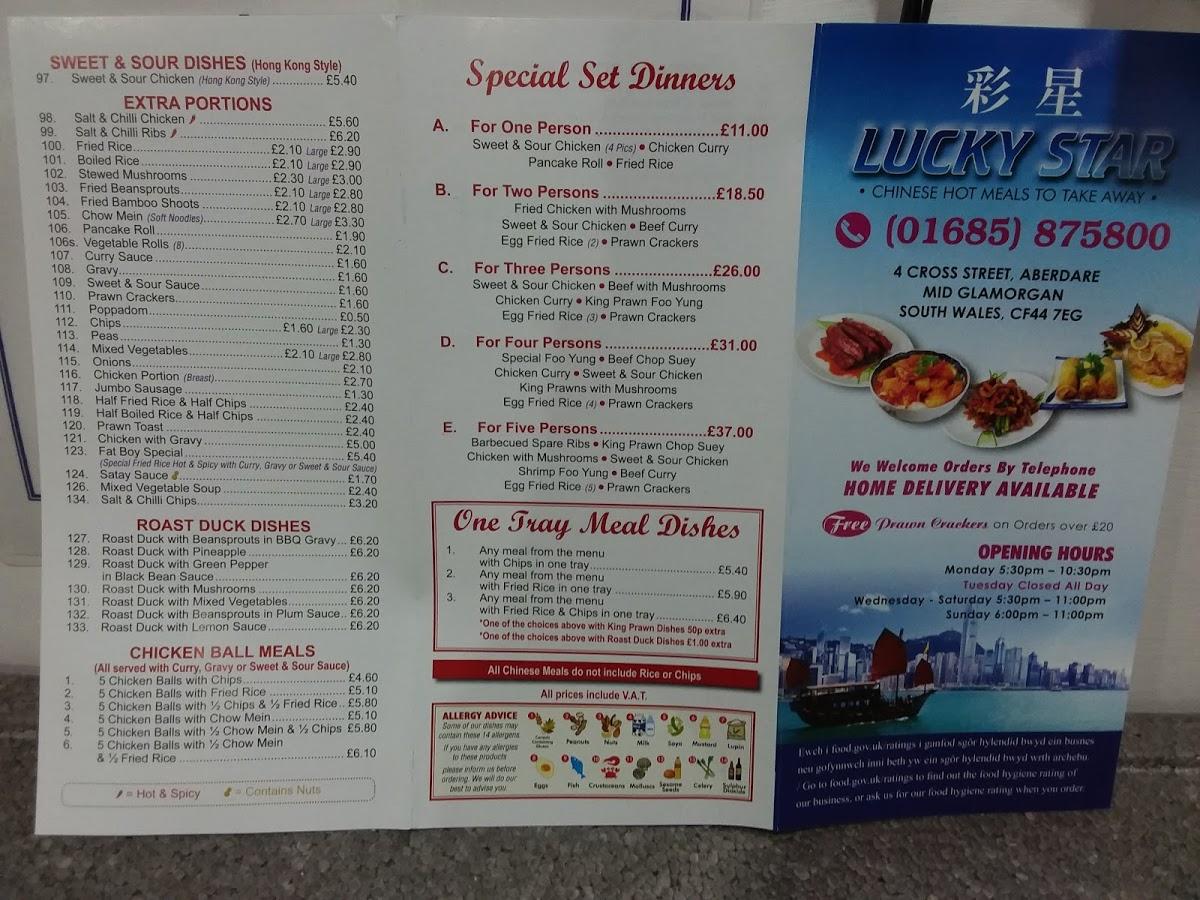 Menu at Lucky Star fast food, Aberdare