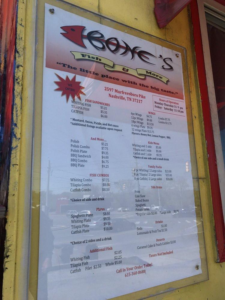 Menu at Bone's Fish & More restaurant, Nashville