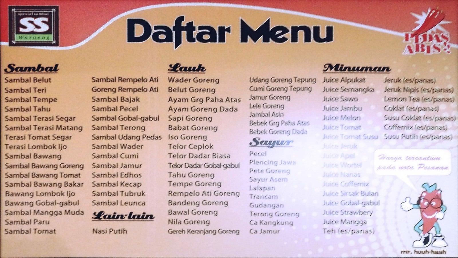 Menu At Waroeng SS Restaurant, Tangerang, Jl. Kisamaun No. 165