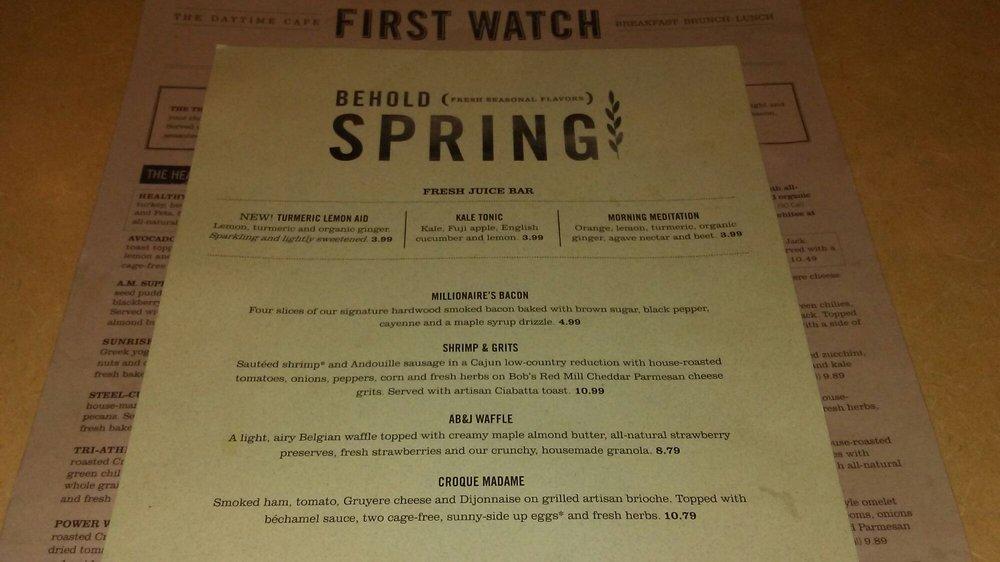 Menu at First Watch cafe, Pittsburgh, 215 Settlers Ridge Center Dr