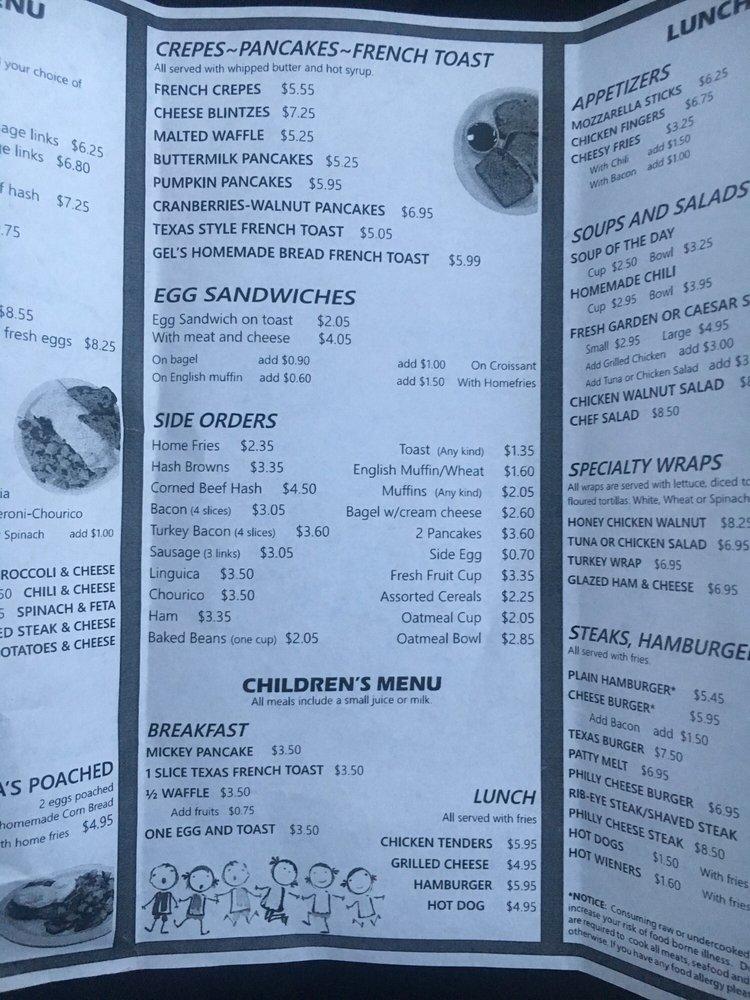 Menu at Gel's Kitchen restaurant, West Warwick