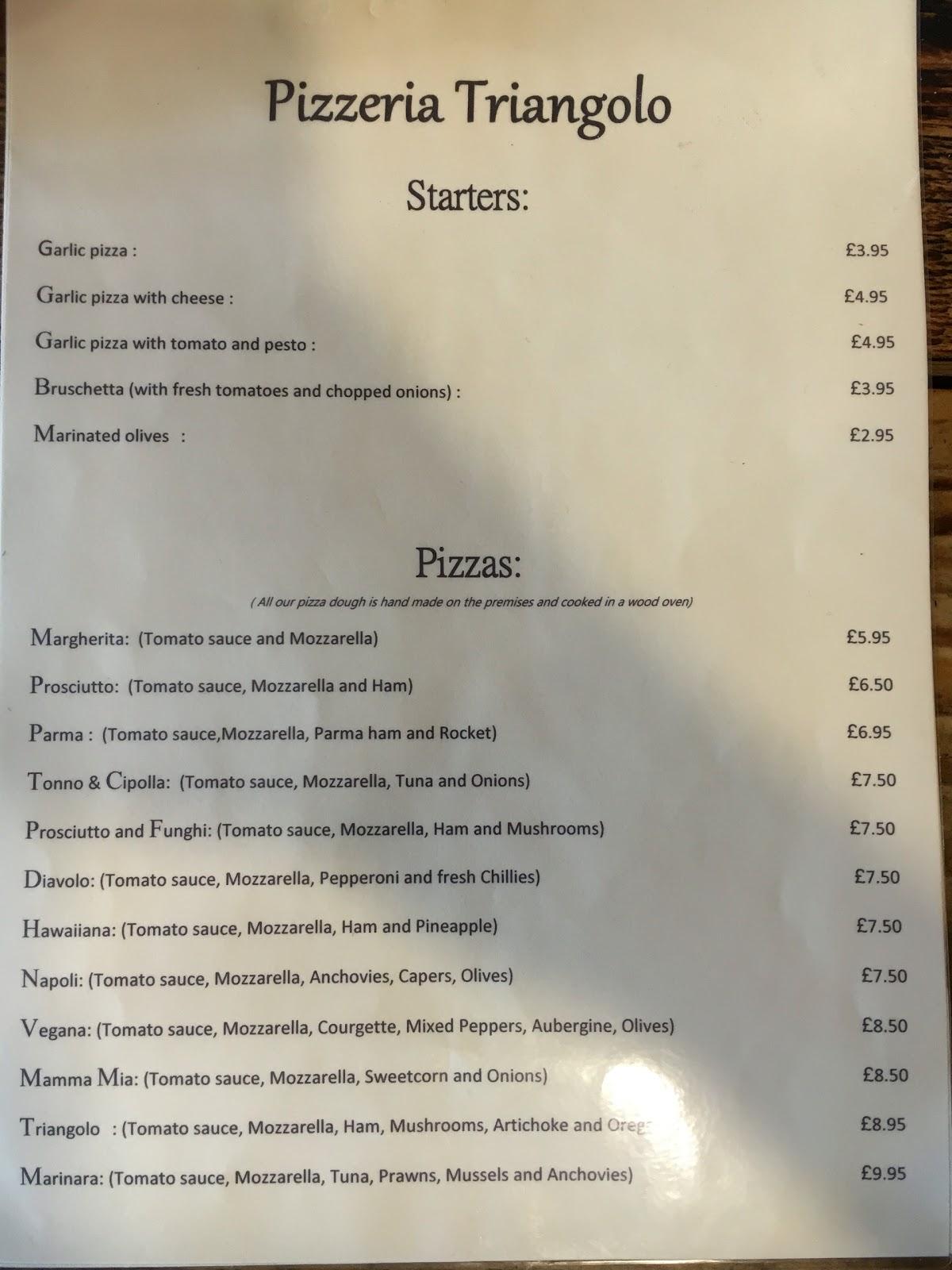Menu at Pizzeria Triangolo, Bournemouth, 146 Commercial Rd