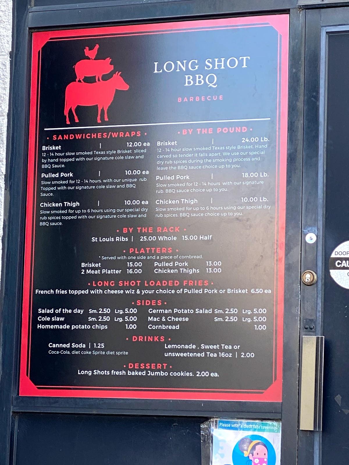 Menu at long shot bbq, Philadelphia