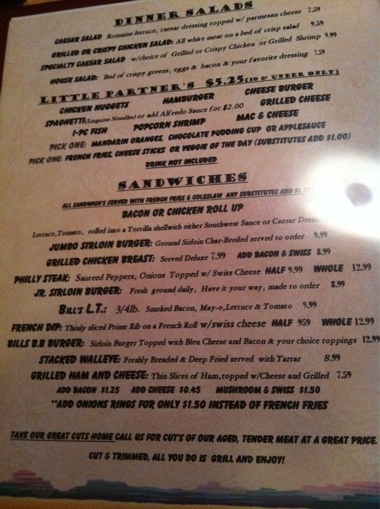 Menu at Bill's Steak House steakhouse, Bronson