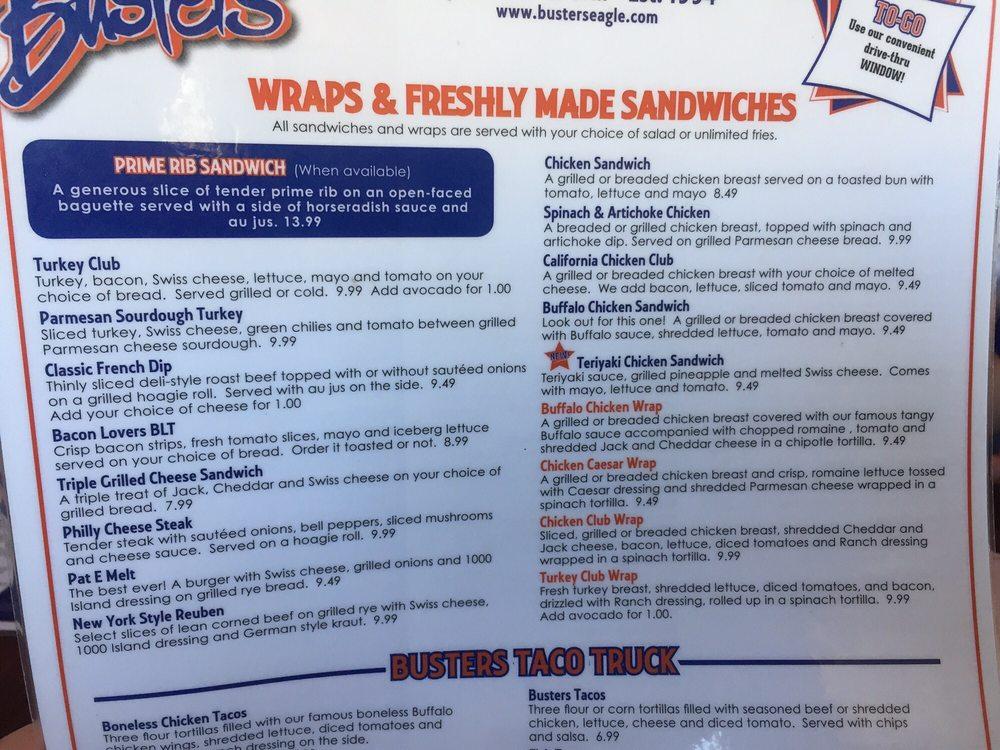 Menu at Buster's Grill & Sports Bar, Eagle, E State St