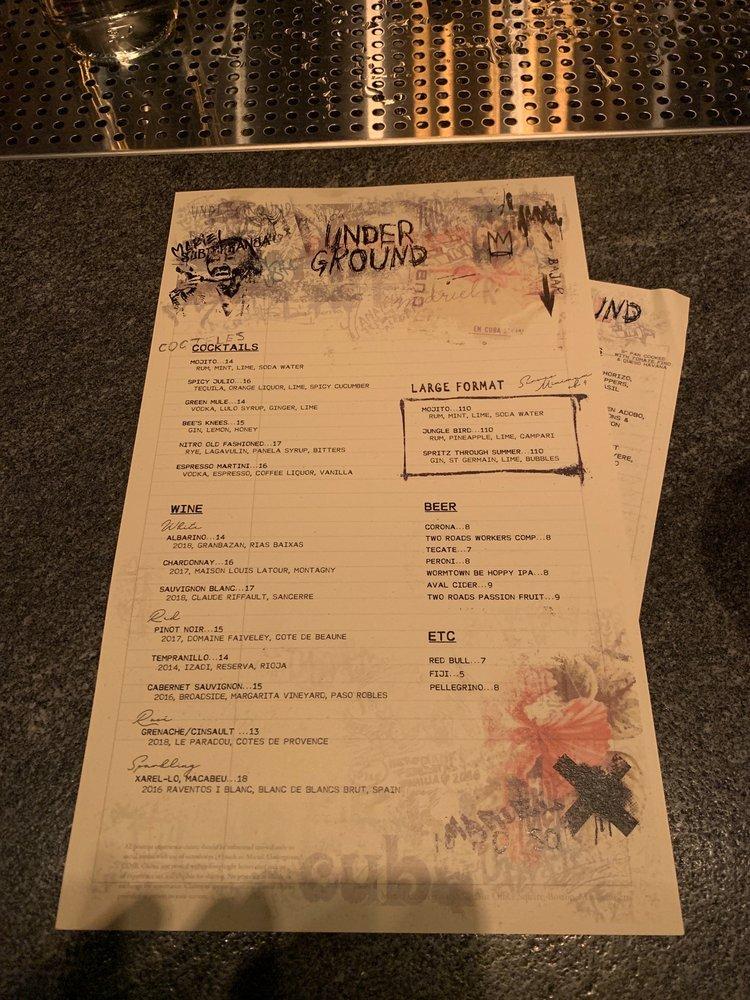 Menu at Mariel Underground pub & bar, Boston
