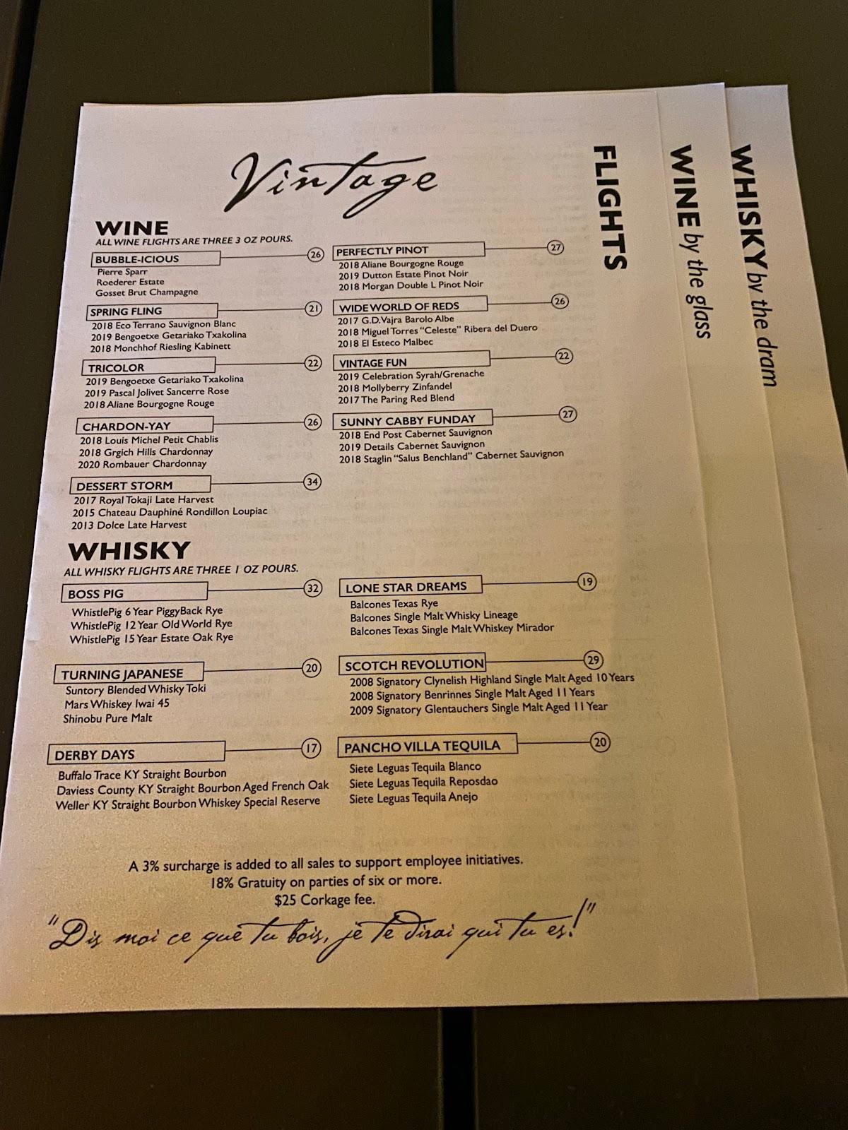 Menu at Vintage Wine Bar, San Jose, 368 Santana Row