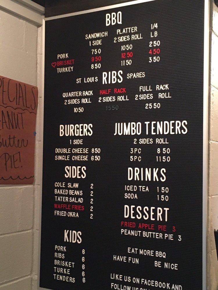 Menu at Big Nick's BBQ, Sylva
