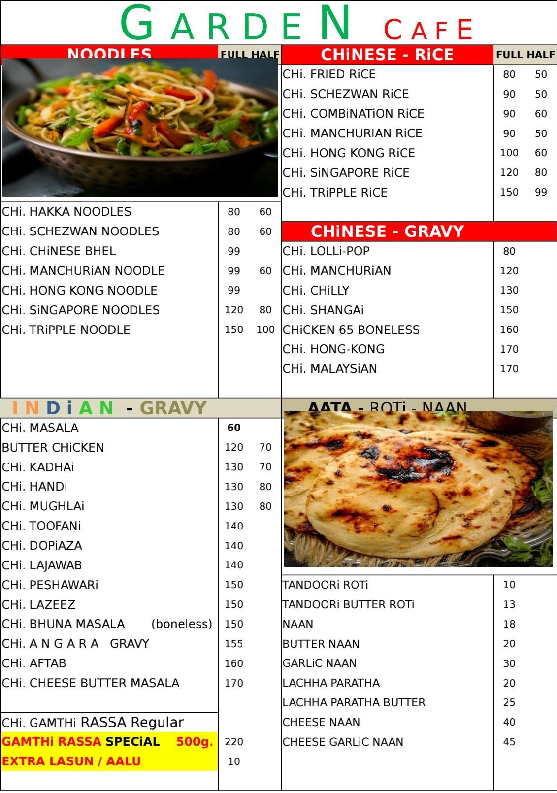 Menu at GARDEN CAFE, Umargam