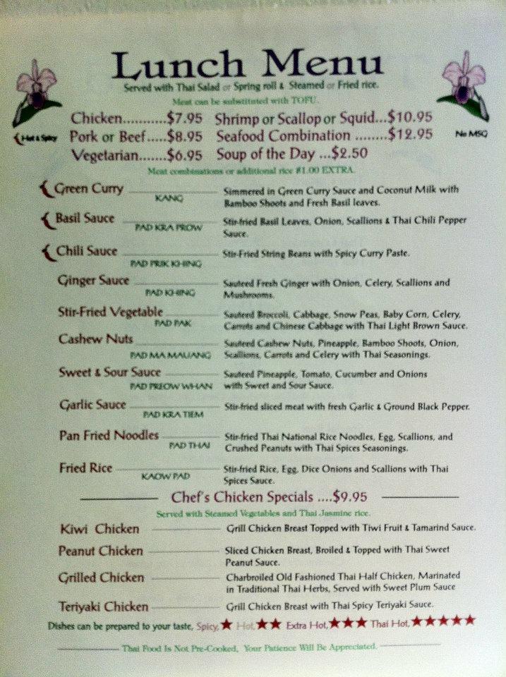 Menu at Thai Orchid restaurant, Aberdeen