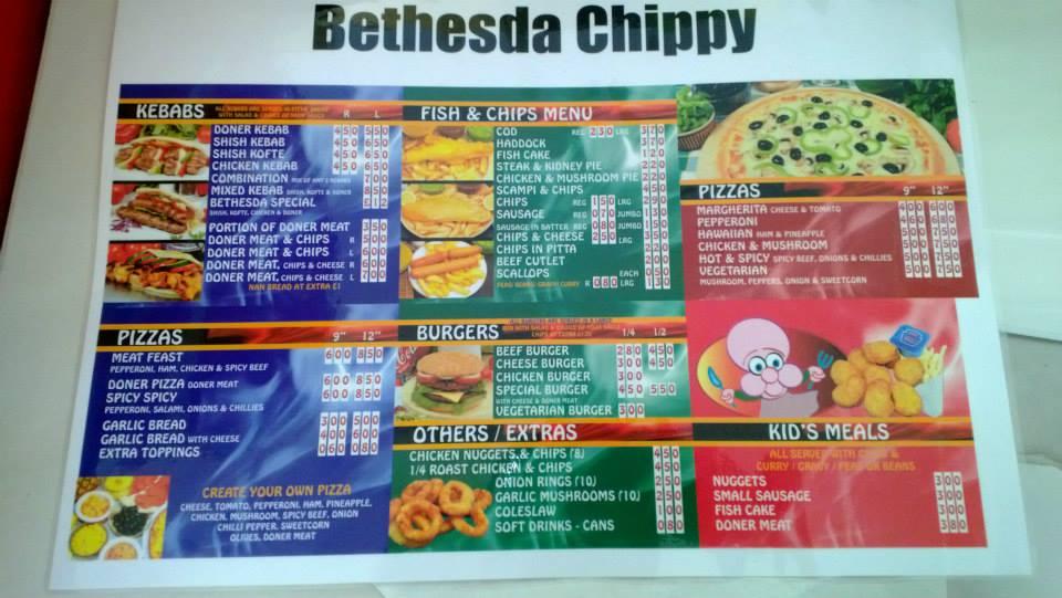 Menu at Bethesda Chip Shop fast food, Bethesda