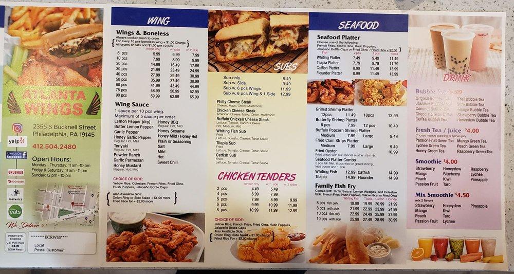 Menu at Atlanta Wings restaurant, Philadelphia, S Bucknell St