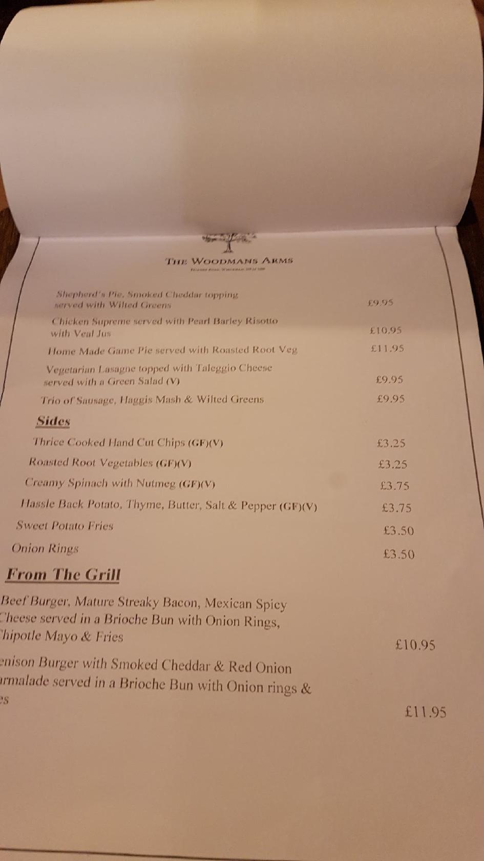 Menu at The Woodmans Arms pub & bar, Gateshead, Whickham