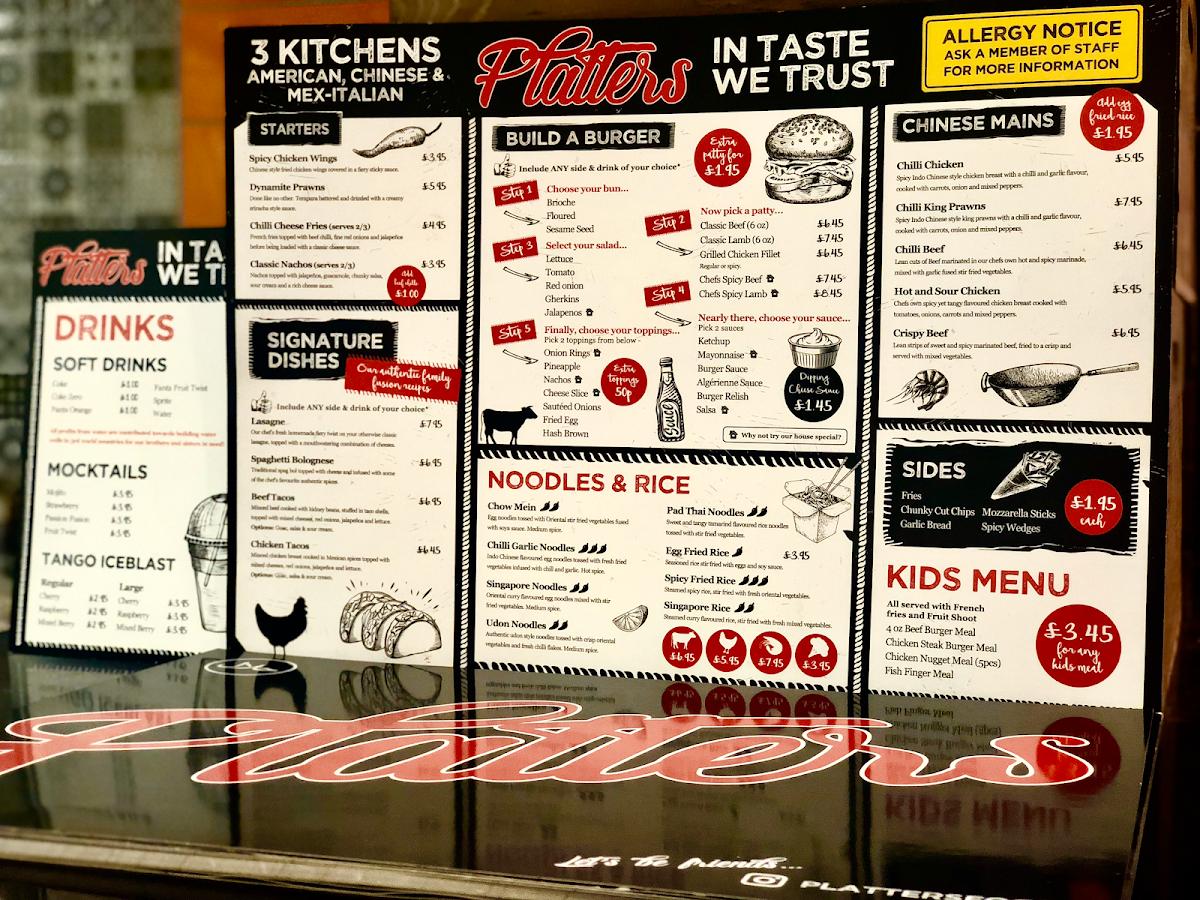 Menu at Platters Food restaurant, Birmingham