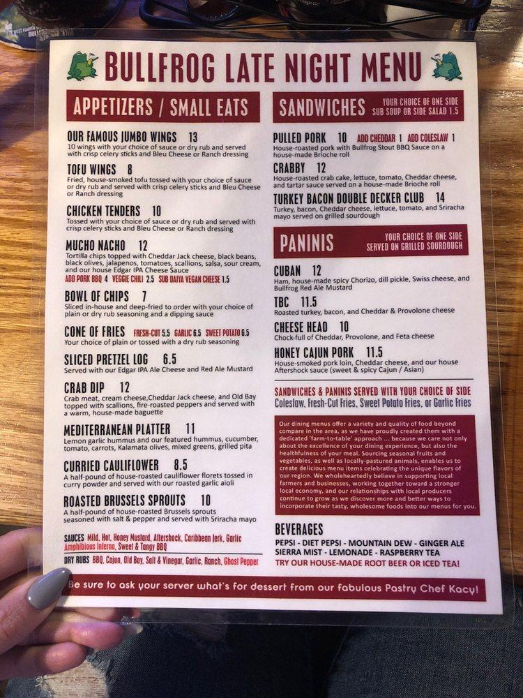 Menu at Bullfrog Brewery pub & bar, Williamsport, 229 W 4th St