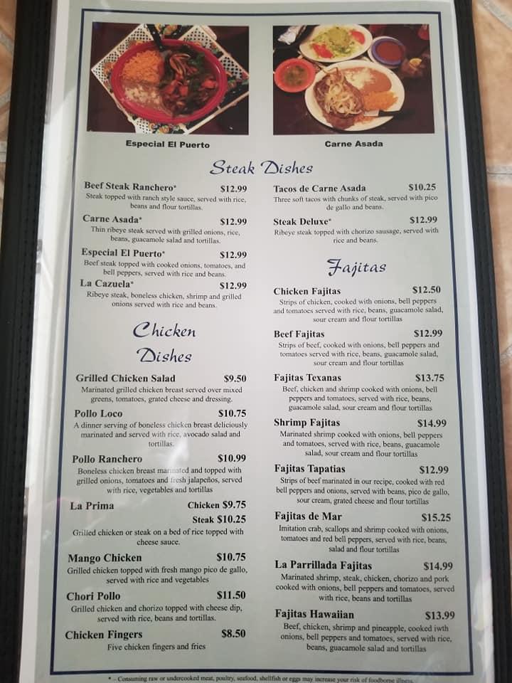 Menu at Jalisco Restaurant, Fairbury