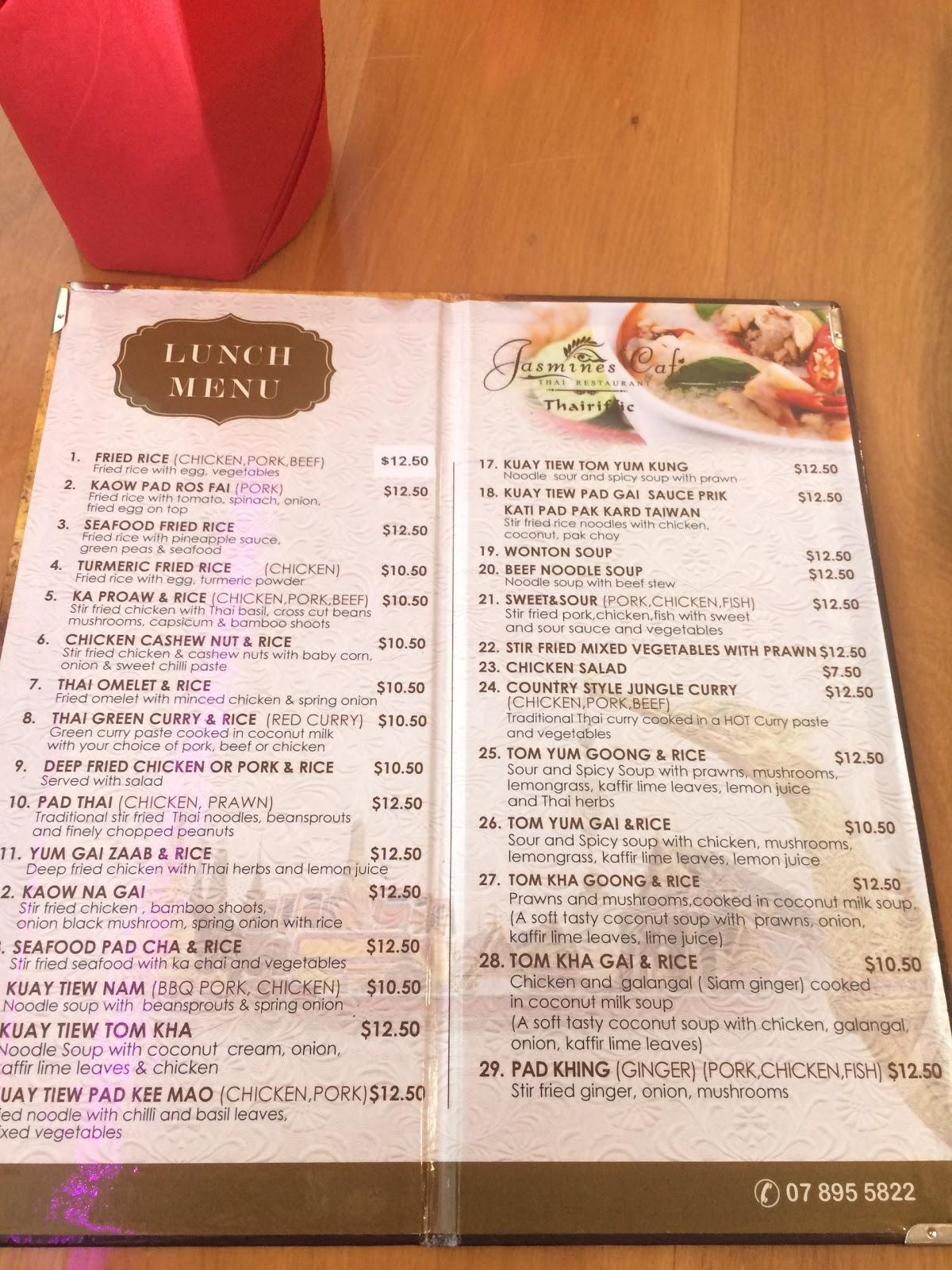 Menu at Jasmines Thai Restaurant Otorohanga, Otorohanga