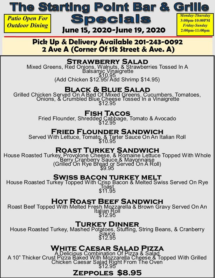 Menu at Starting Point Bar & Grill, Bayonne