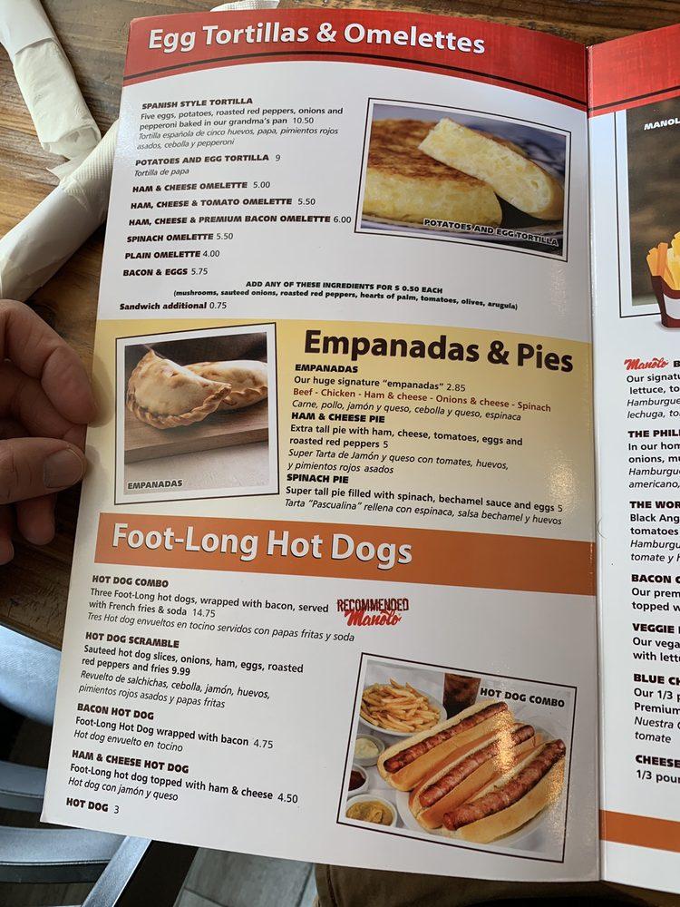 Menu at Manolo restaurant, Miami Beach, Collins Ave