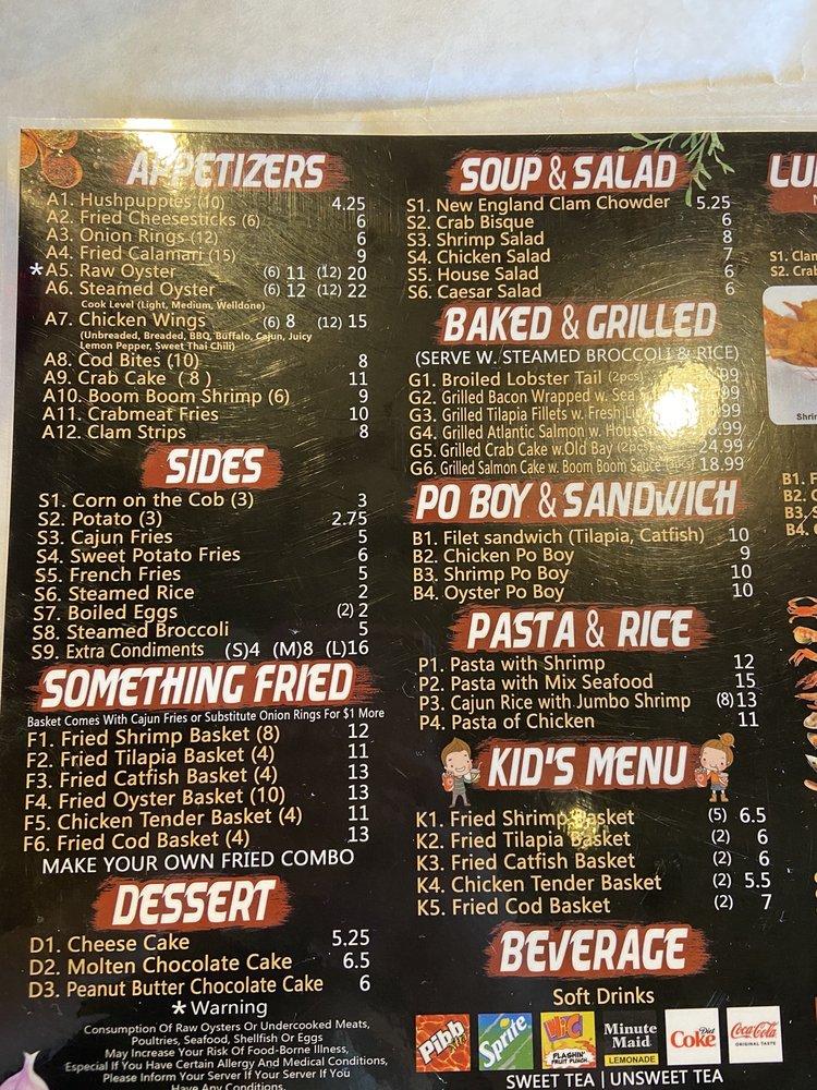Menu at Red Crab Juicy Seafood restaurant, Fredericksburg