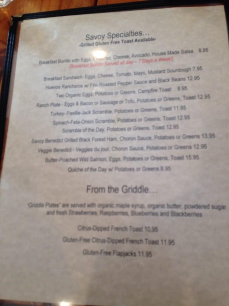 Menu at Savoy Cafe & Deli, Santa Barbara