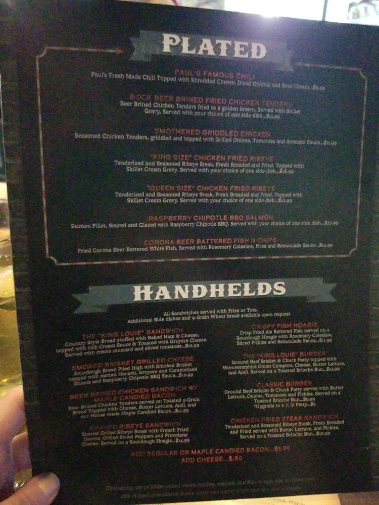 Menu at King Louie's Sports Lounge & Billiards Room pub & bar, Lubbock