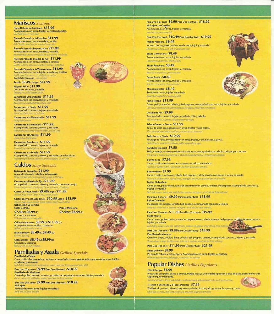 Menu at La Fiesta restaurant, Jonesboro