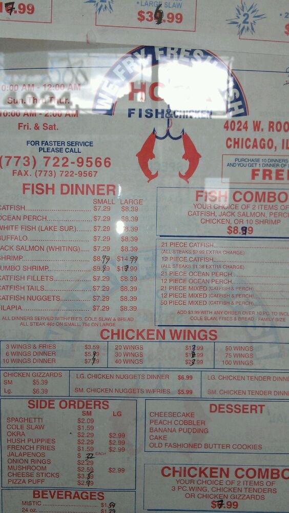 Menu at Hook Fish & Chicken restaurant, Chicago, W Roosevelt Rd 3937