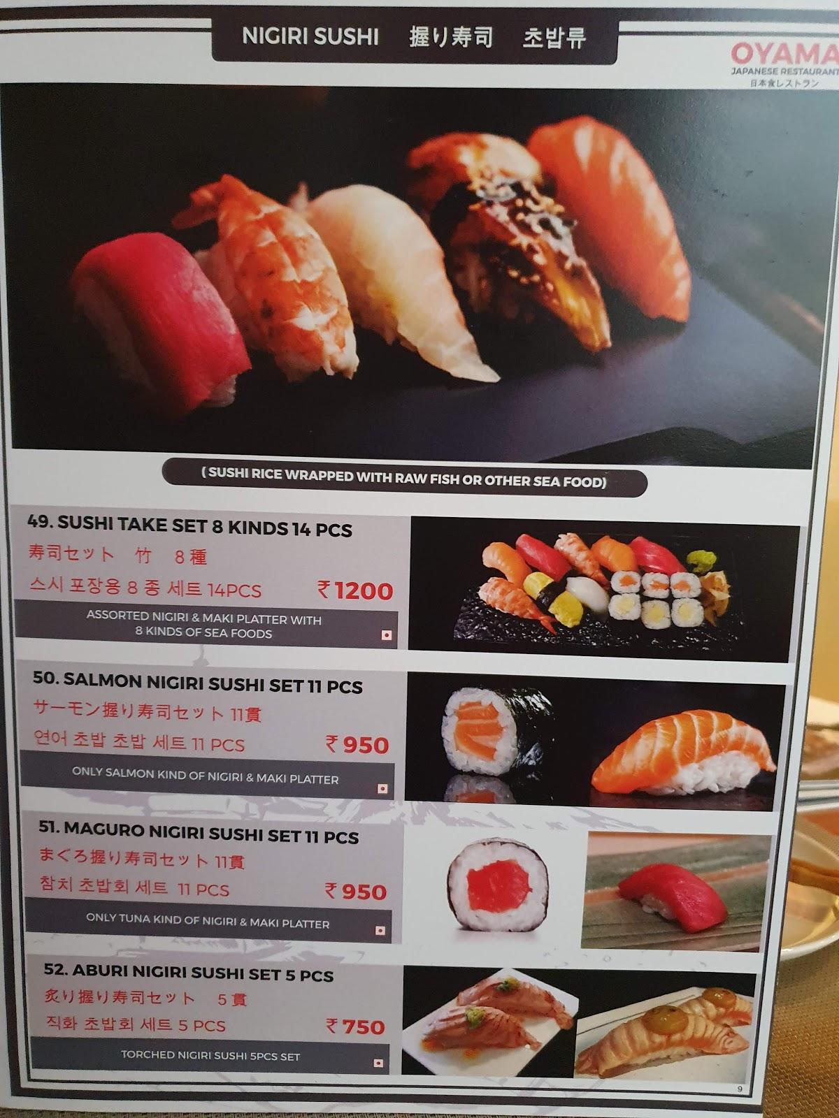 Menu at Oyama Japanese Restaurant, Chennai