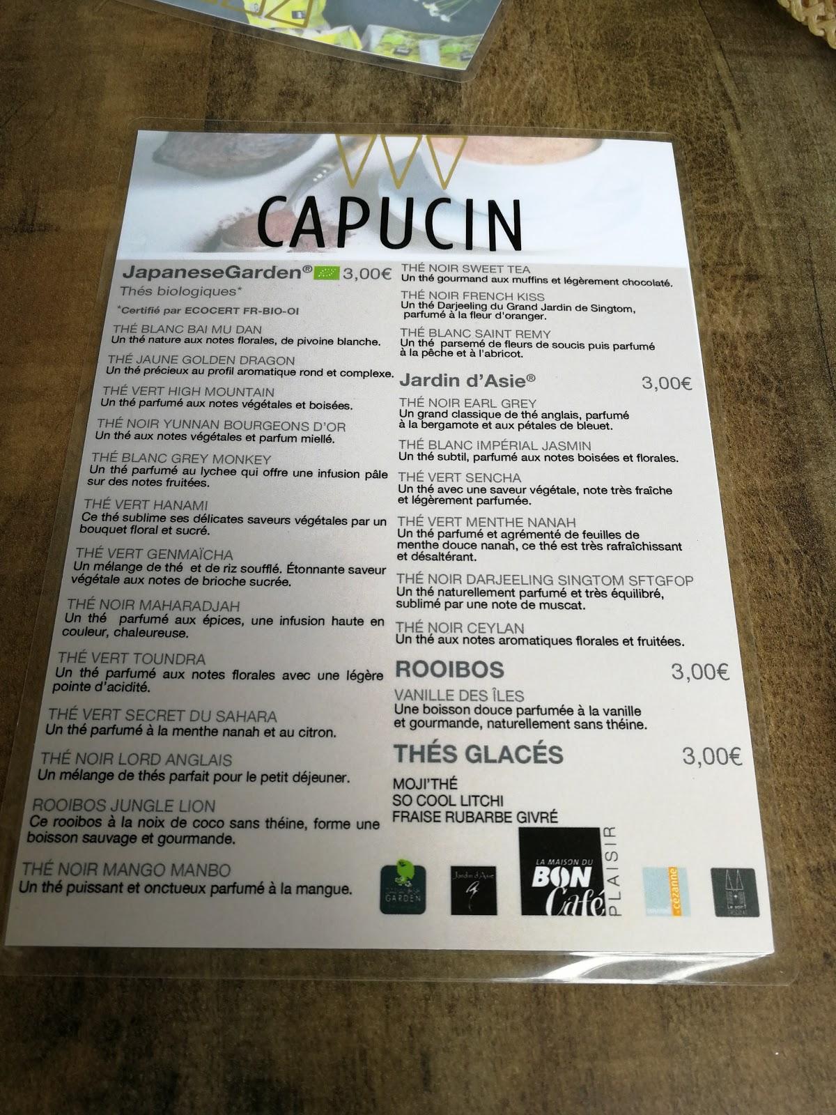 Menu au Bistrot Gourmand Capucin café Arles