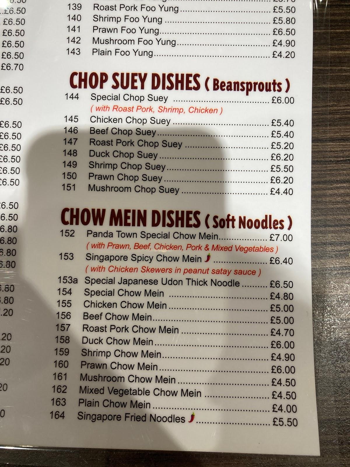 Menu at Panda Town fast food, Haywards Heath