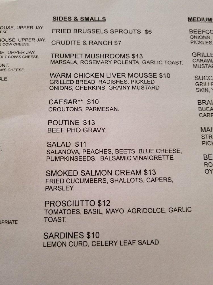 Menu at Liquids and Solids at the Handlebar, Lake Placid