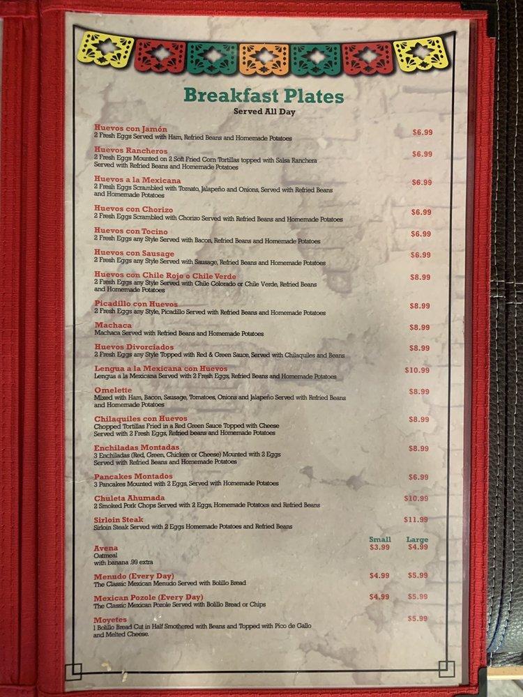 Menu at Los Jarrones restaurant, El Paso, 170 Redd Rd