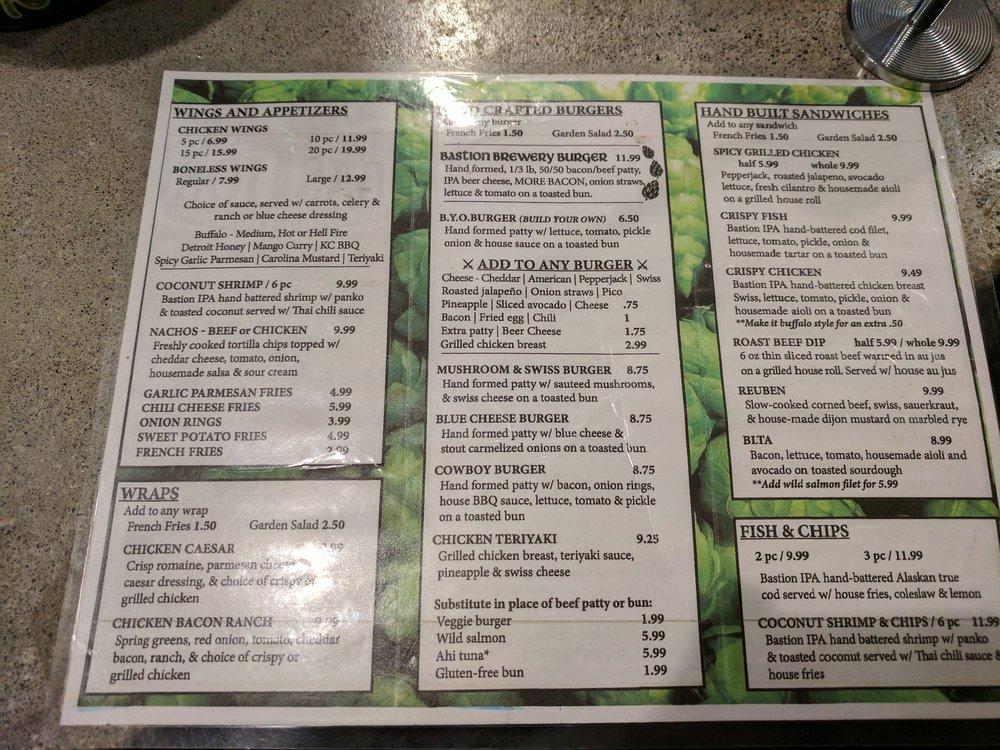 Menu at Bastion Brewing Company BBQ, Anacortes