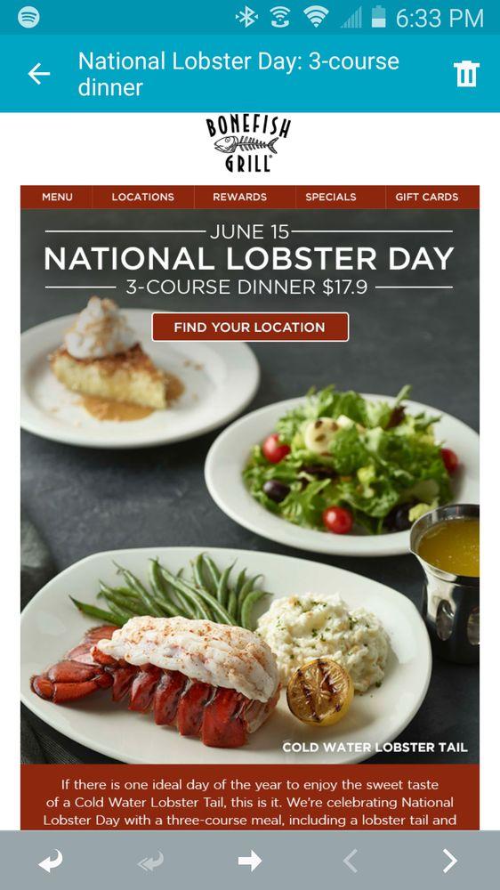 Menu at Bonefish Grill restaurant, Ocala