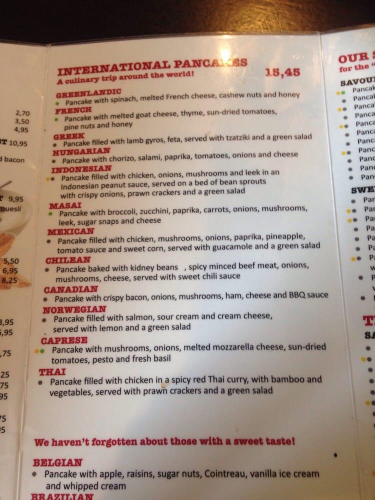 Menu at Pancake Bakery, Amsterdam